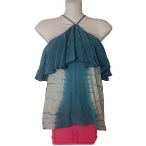 CHASER Teal Blue Silk Tie Dye Cross Back Cami Tank Top Size XS